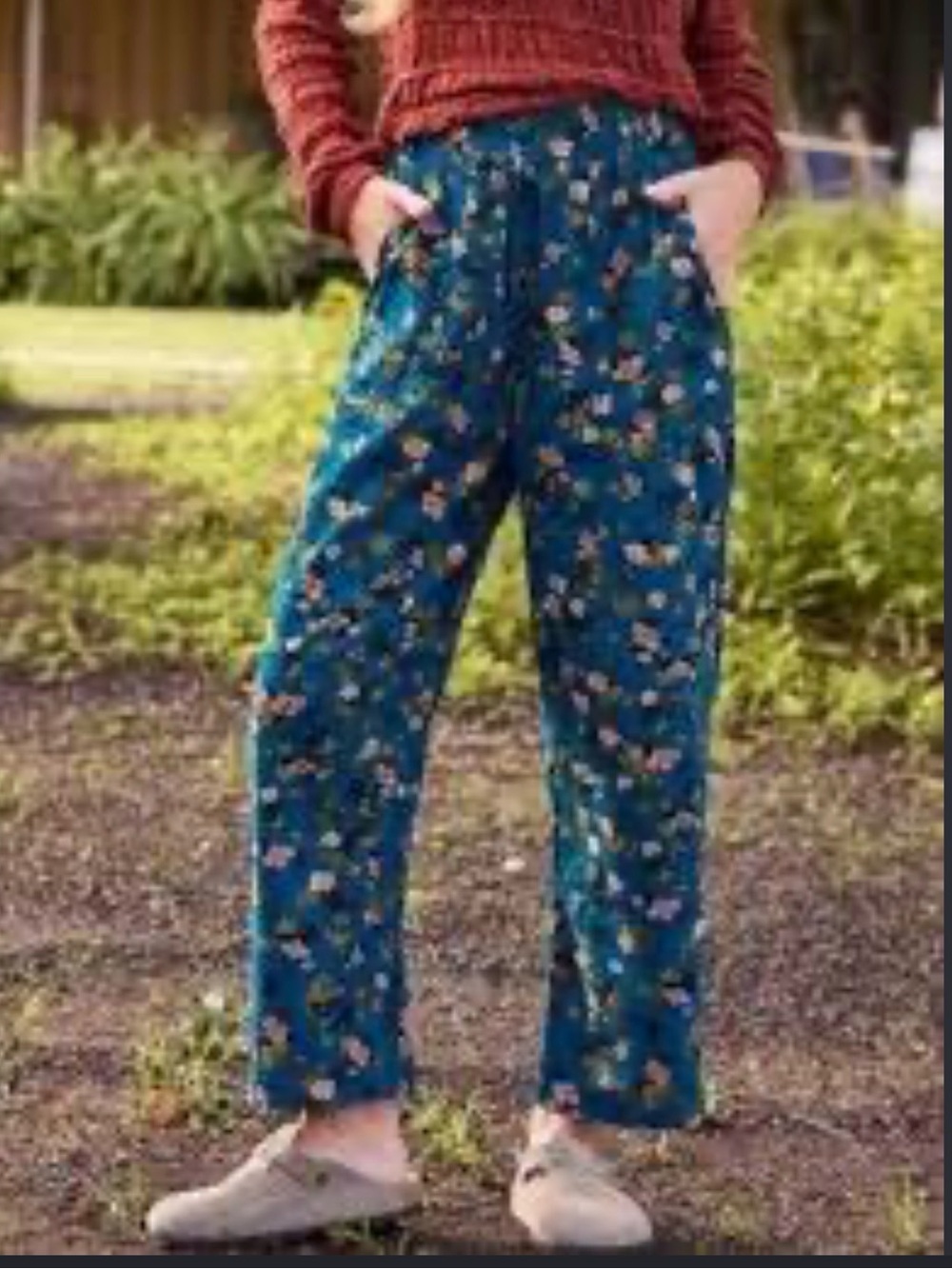 Natural Life Cottagecore Floral Corduroy Pleated Pull On Pants Boho XL